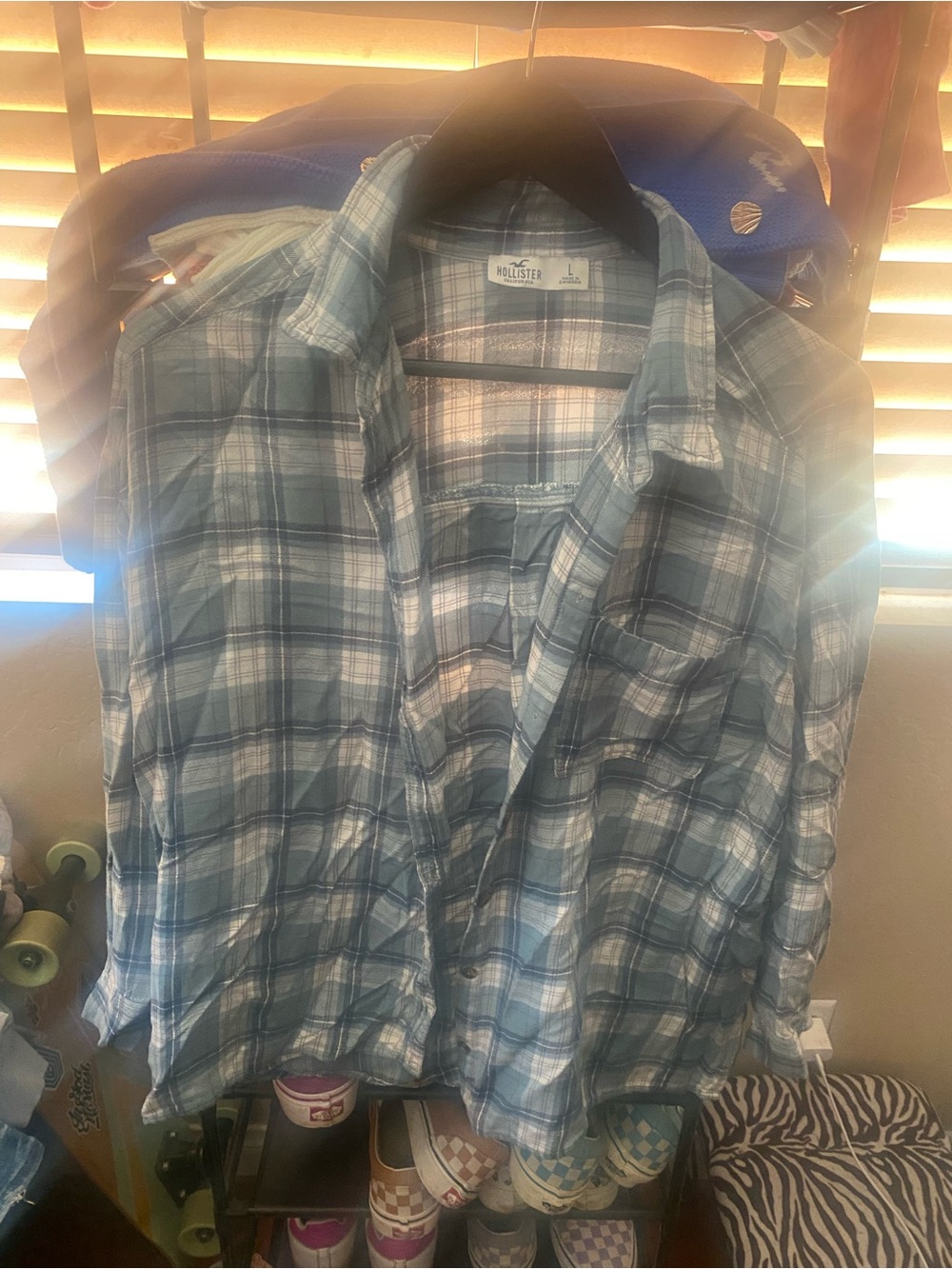 Hollister Blue and White Plaid Button-Down Shirt